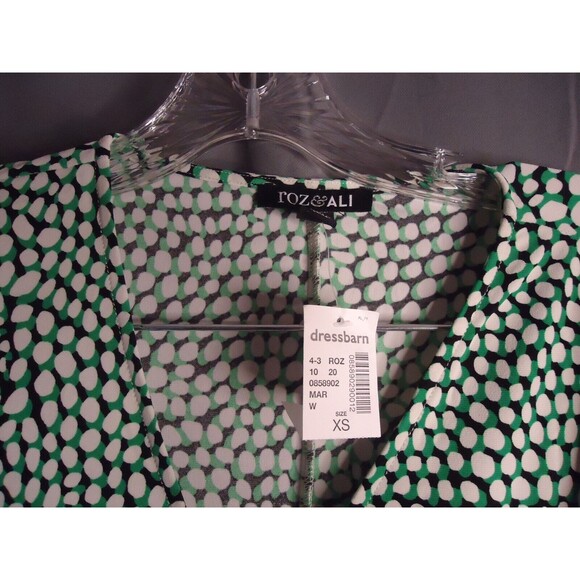 Roz & Ali Faux Wrap Sheath Dress Green White Polka Dot Stretch Womens Size XS - Picture 6 of 13